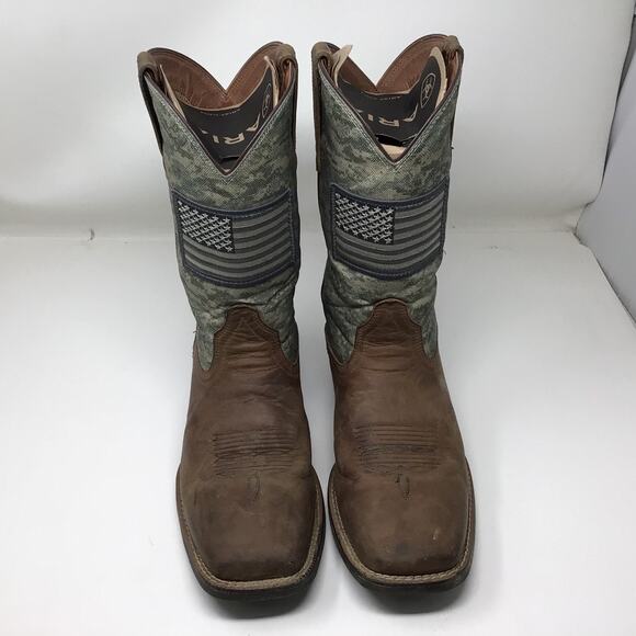 Ariat Mens Sport Patriot Western Boot Distressed Brown Sage Camo Size 10.5